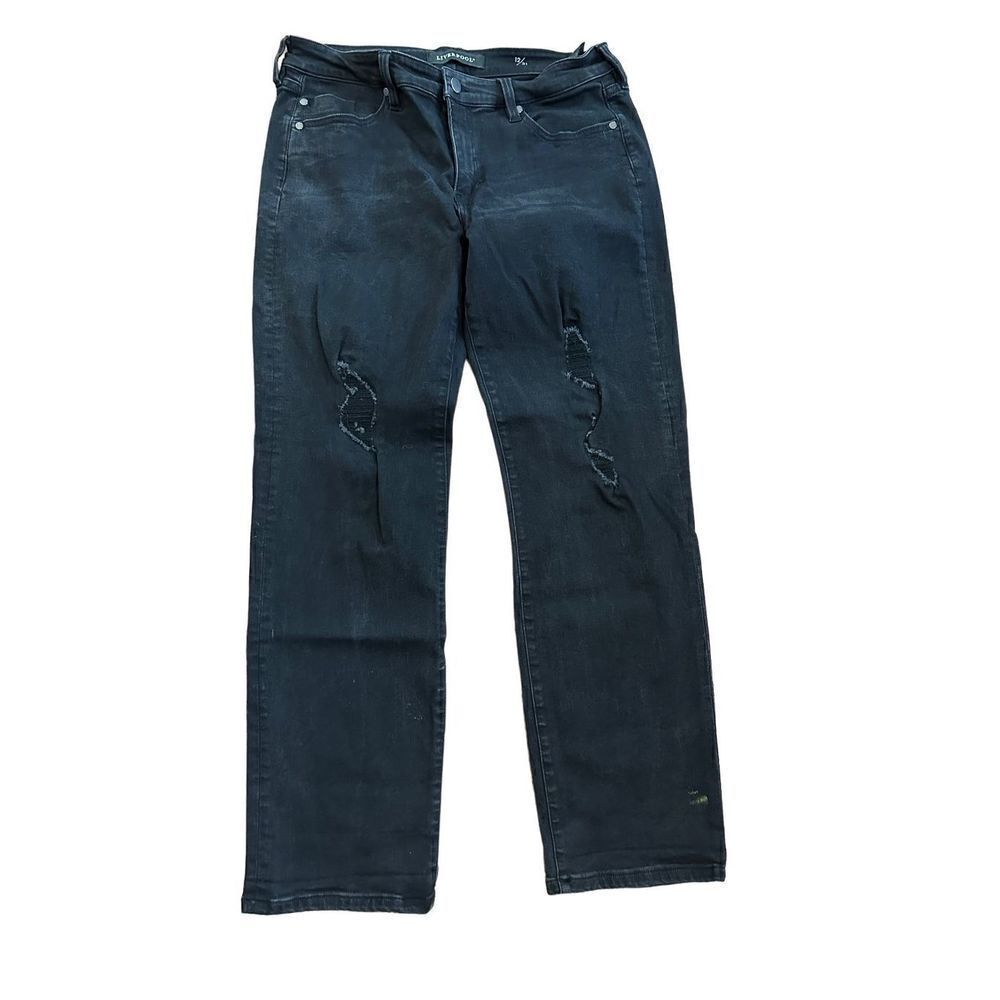 Liverpool The Slim Boyfriend Womens Black Distressed‎ Jeans sz 12/31